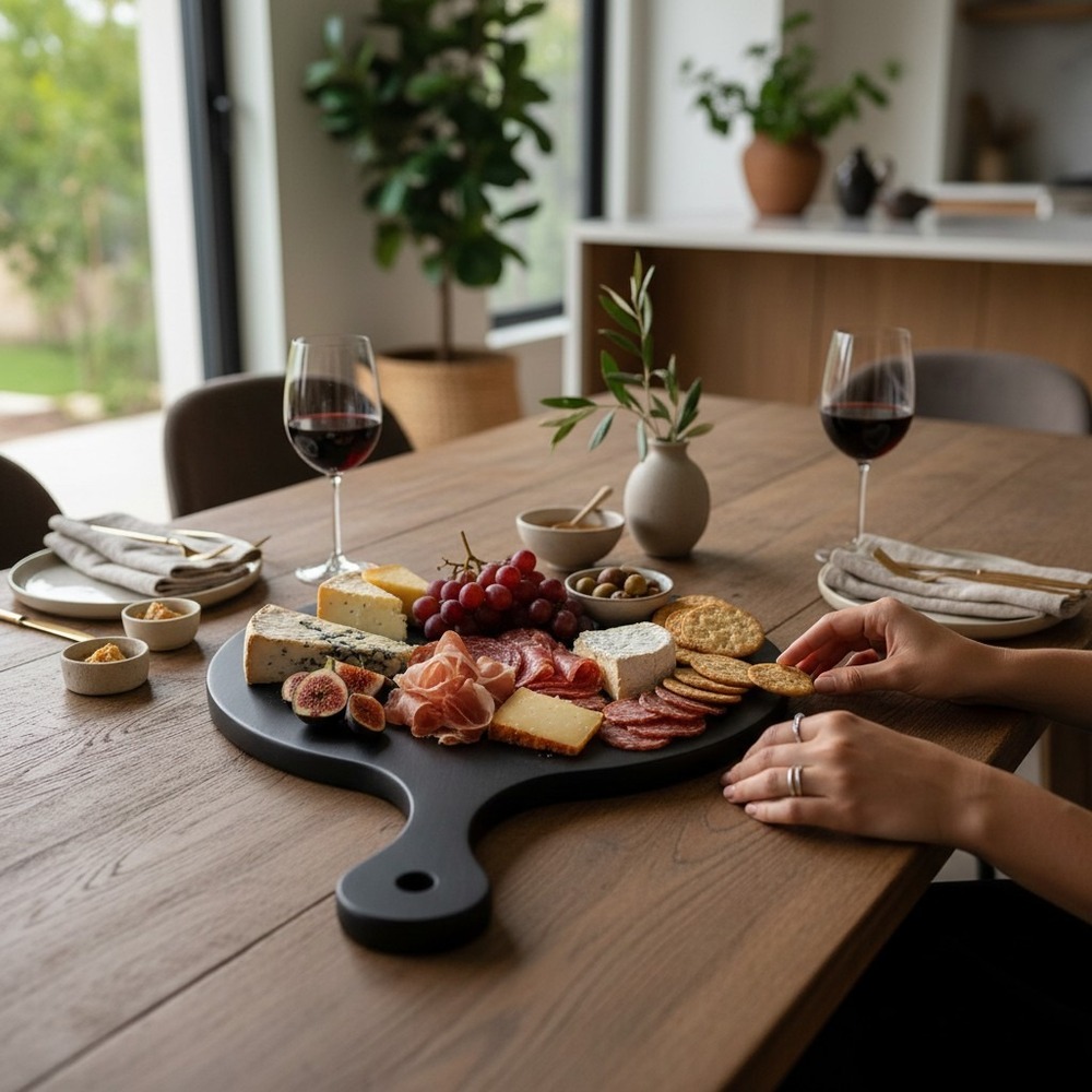 The Spring Shop Acacia Wood Charcuterie Board OS Black Brand New Matte Paddle